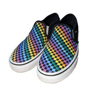 Rainbow Checkered Slip-On Vans - Like New! 🌈🏁